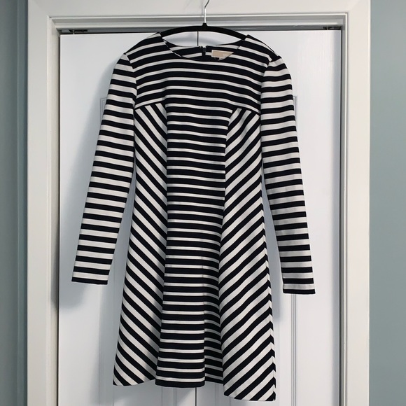 MICHEAL MICHAEL KORS fit and flare striped long sleeve mini Dress size 4 skater - Picture 7 of 12